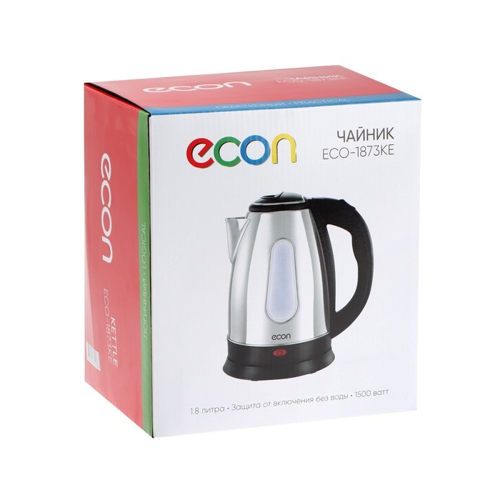 Чайник электрический Econ ECO-1873 KE, 1500 Вт, нержавеющая сталь, 1.8 л, чёрно-серебристый Чайник электрический Econ ECO-1873 KE, 1500 Вт, нержавеющая сталь, 1.8 л, чёрно-серебристый
