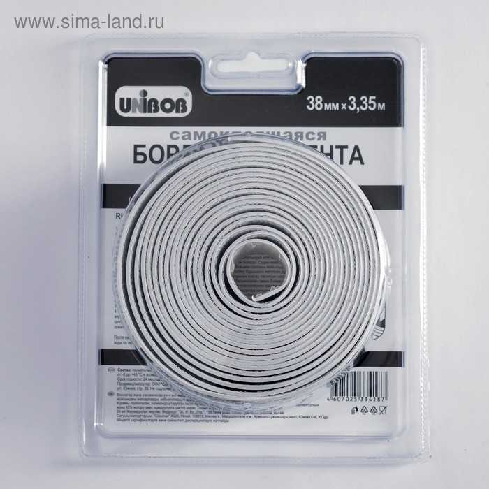 Самоклеящаяся бордюрная лента для ванн и раковин UNIBOB 38мм х 3,35м белая Самоклеящаяся бордюрная лента для ванн и раковин UNIBOB 38мм х 3,35м белая