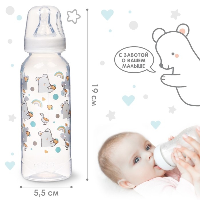 Бутылочка для кормления «Медвежонок Basic», классическое горло, 250 мл., от 3 мес., цвет белый/бирюзовый Бутылочка для кормления «Медвежонок Basic», классическое горло, 250 мл., от 3 мес., цвет белый/бирюзовый