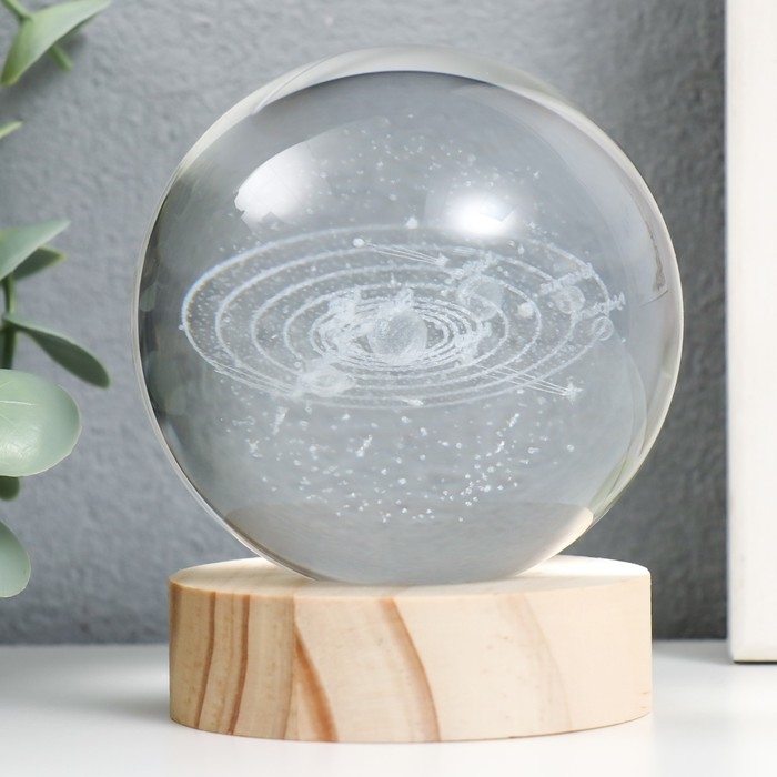 Сувенир стекло подсветка  Сувенир стекло подсветка "Метеоритный дождь" d=8 см подставка дерево, USB 8х8х9,5 см