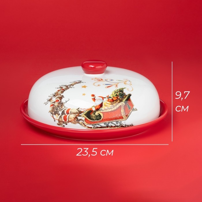 Блинница новогодняя Доляна «Сани Деда Мороза», d=23 см, керамика, цвет белый Блинница новогодняя Доляна «Сани Деда Мороза», d=23 см, керамика, цвет белый