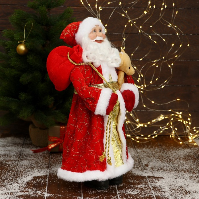 Дед Мороз  Дед Мороз "В красной подпоясанной шубе, с подарками" 45х23 см