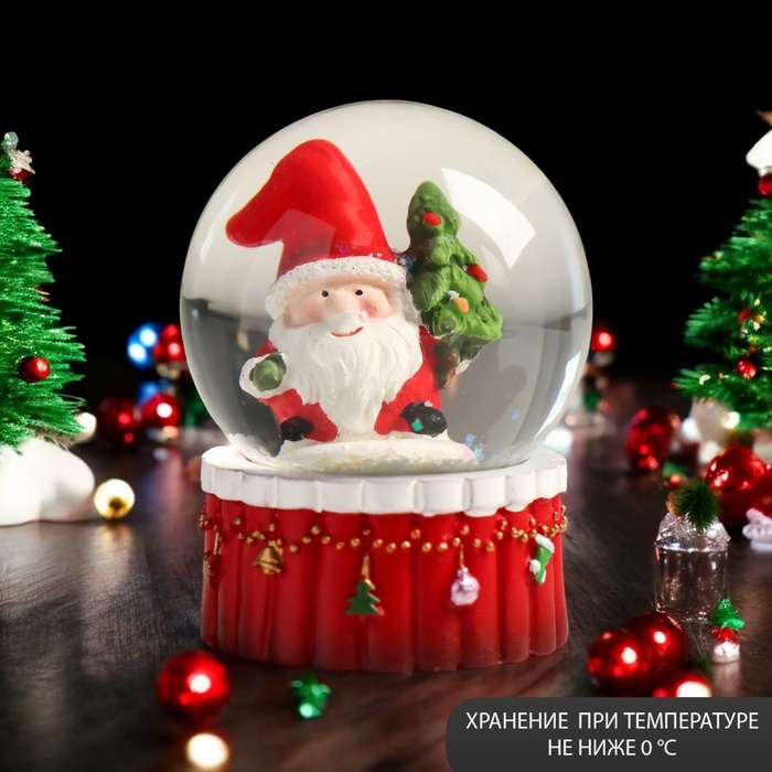 Сувенир полистоун водяной шар Сувенир полистоун водяной шар "Дедушка Мороз с ёлочкой" 4,5х4,5х6,5 см