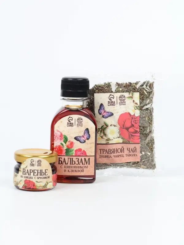 Набор: чай варенье бальзам "8 марта с розами" в пакете
