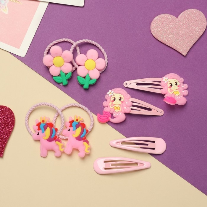 Набор для волос Набор для волос "Ванилька" (4 резинки, 4 невидимки) русалочки, розовый