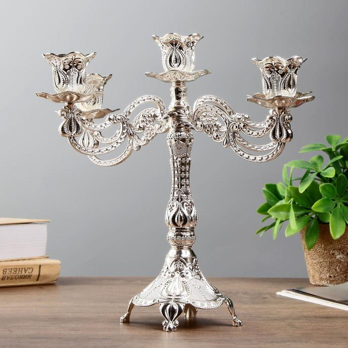 Подсвечник металл на 5 свечей  Подсвечник металл на 5 свечей "Узорный" цвет серебро 28х26х26 см