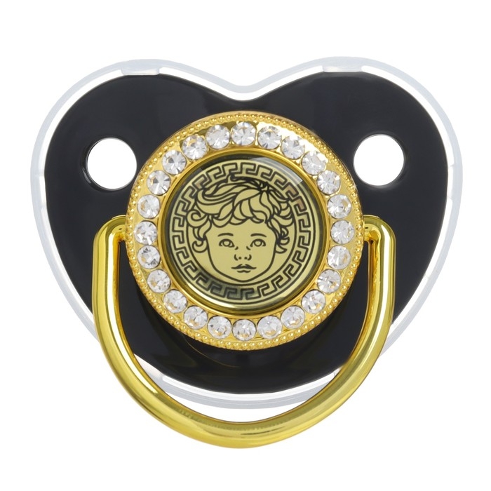 Соска - пустышка силиконовая ортодонтическая «Наш ангел», от 6 мес., с колпачком + держатель - цепочка, цвет черный/золото, стразы Соска - пустышка силиконовая ортодонтическая «Наш ангел», от 6 мес., с колпачком + держатель - цепочка, цвет черный/золото, стразы