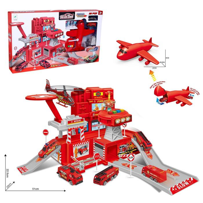 Парковка «Пожарная часть», с самолётом, свет и звук, машина меняет цвет от воды Парковка «Пожарная часть», с самолётом, свет и звук, машина меняет цвет от воды