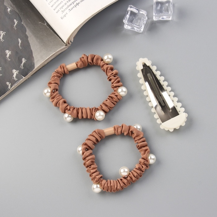 Набор для волос Набор для волос "Касандра" (2 резинки 5 см, невидимка 7 см) коричневый