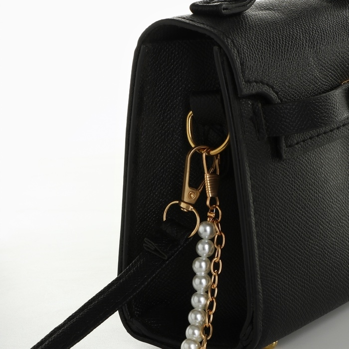 Сумка женская-мессенджер с цепочкой из жемчуга, цвет черный 19*13*7 см Сумка женская-мессенджер с цепочкой из жемчуга, цвет черный 19*13*7 см