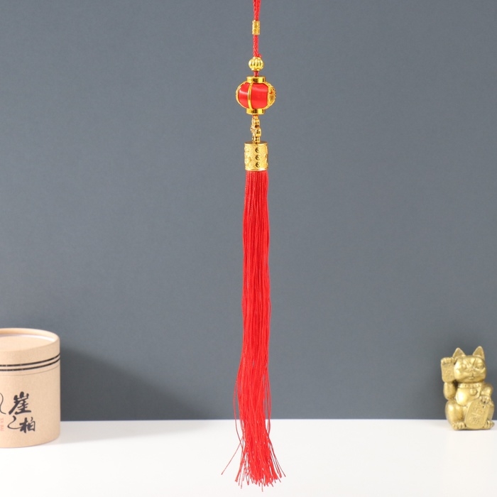 Подвеска пластик, текстиль Подвеска пластик, текстиль "Китайский фонарик с узлом счастья" красная 3х3х31 см