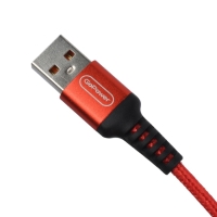 Кабель GoPower GP02T, Type-C - USB, 2.4 А, 1 м, передача данных, нейлон, красный