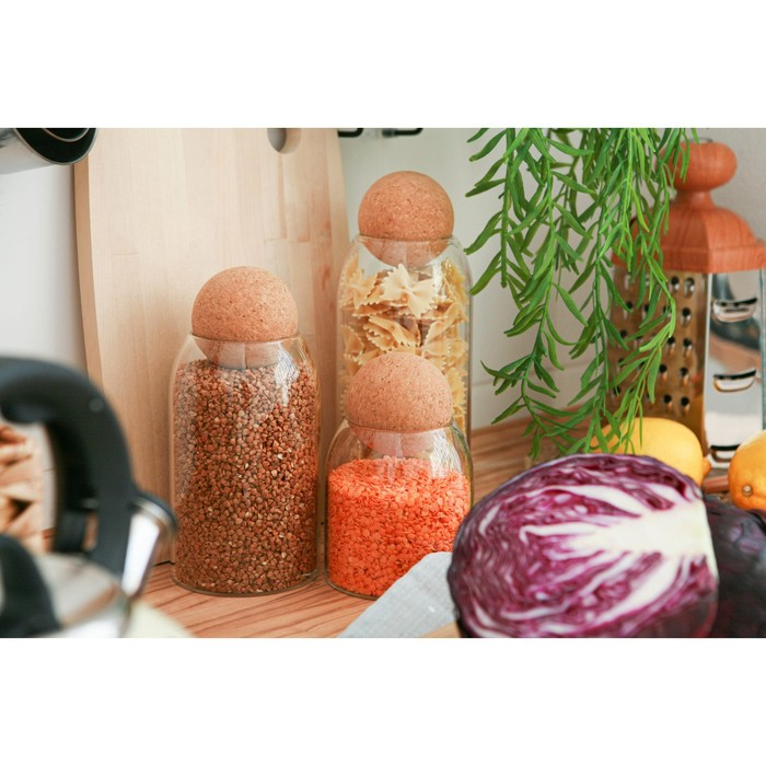 Банки стеклянные для хранения сыпучих продуктов Magistro «Эко», 3 предмета: 450/700/1000 мл, с пробковой крышкой Банки стеклянные для хранения сыпучих продуктов Magistro «Эко», 3 предмета: 450/700/1000 мл, с пробковой крышкой