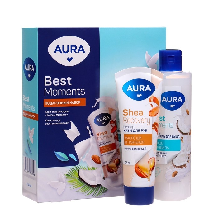 Подарочный набор косметики AURA  Подарочный набор косметики AURA "Кокос и Миндаль: крем-гель для душа, 250 мл + крем для рук, 75 мл