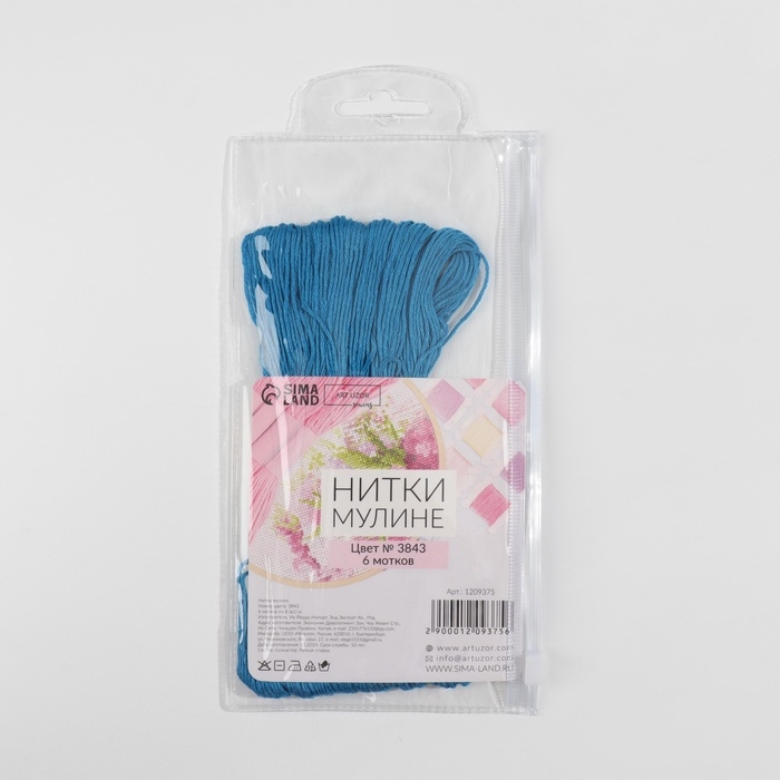 Набор ниток мулине №3843, 8 ± 1 м, 6 шт, цвет ярко-голубой Набор ниток мулине №3843, 8 ± 1 м, 6 шт, цвет ярко-голубой
