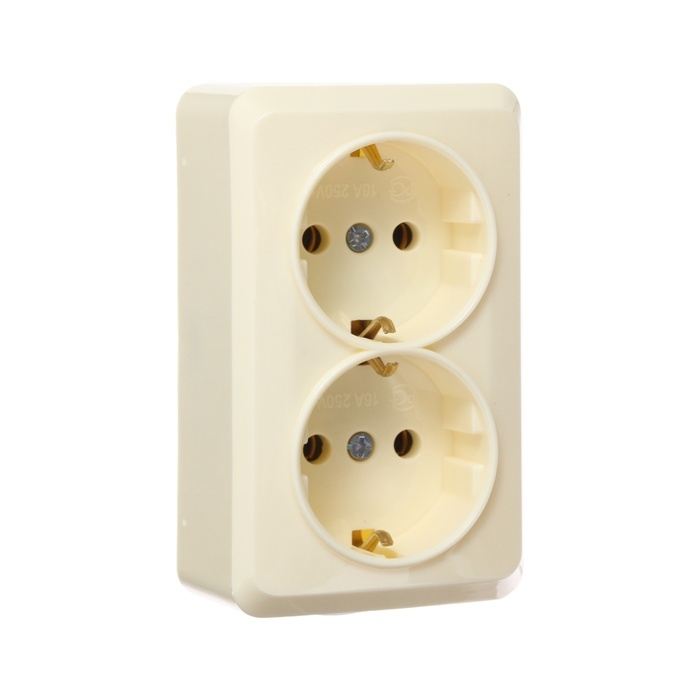 Розетка двухместная Luazon Lighting  Розетка двухместная Luazon Lighting "Лига", 16 А, накладная, с з/к, бежевая