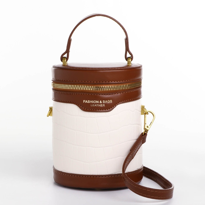 Кросс-боди на молнии, цвет белый/коричневый Кросс-боди на молнии, цвет белый/коричневый