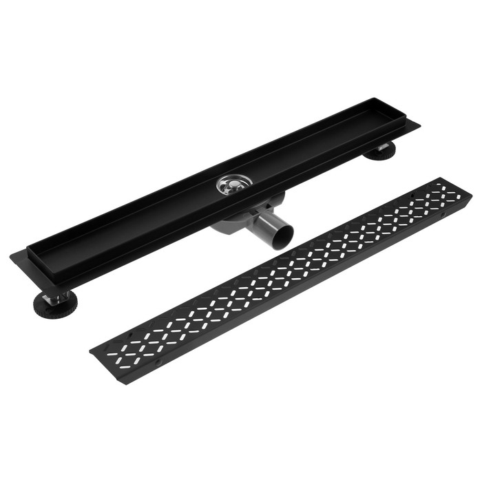 Трап ZEIN engr, c флaнцeм свободного вращ 360°, 7*60 см, d=40/50 мм, нерж сталь, черный