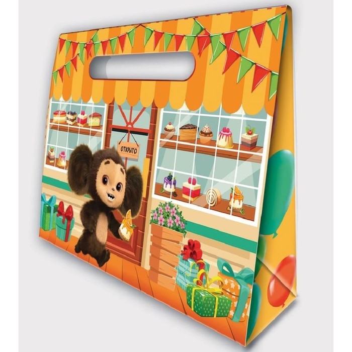 Пакет-коробка, подарочная упаковка, 40х30х12 см, Чебурашка Пакет-коробка, подарочная упаковка, 40х30х12 см, Чебурашка