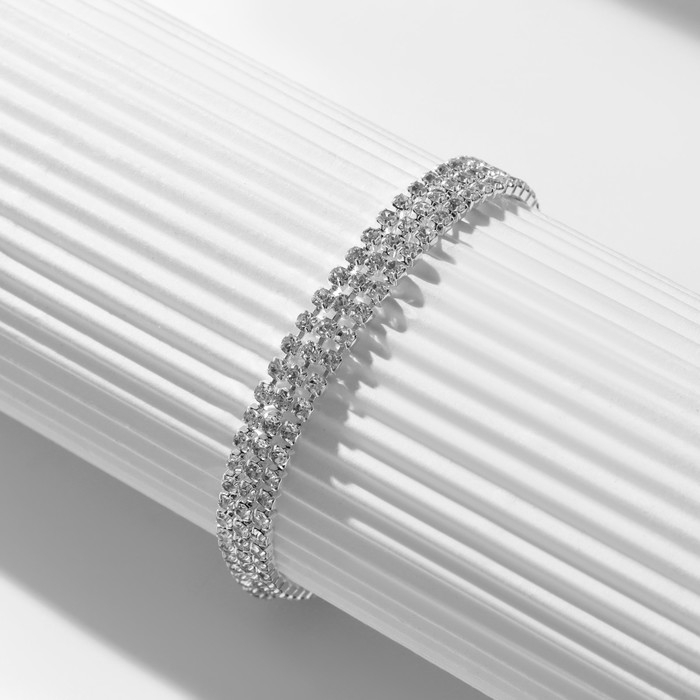 Браслет со стразами «Лёд» элегантность, 3 ряда, цвет белый в серебре, L=18 см Браслет со стразами «Лёд» элегантность, 3 ряда, цвет белый в серебре, L=18 см