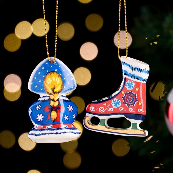 Набор ёлочных игрушек Набор ёлочных игрушек "Машенька и конек", 6 см