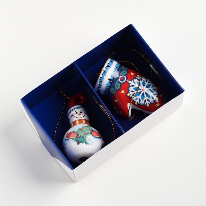 Набор ёлочных игрушек Набор ёлочных игрушек "Снеговик и варежка", 6 см