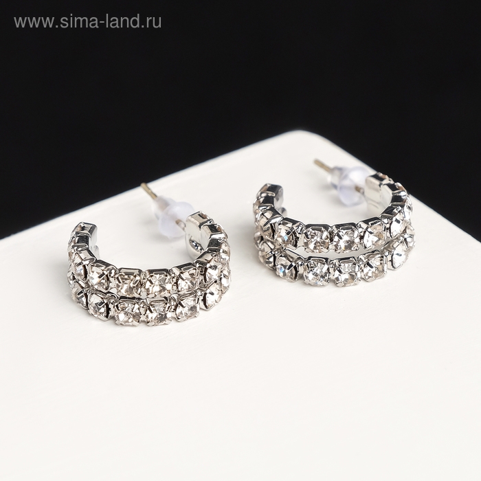 Серьги со стразами «Античность» двойная, цвет белый в серебре Серьги со стразами «Античность» двойная, цвет белый в серебре