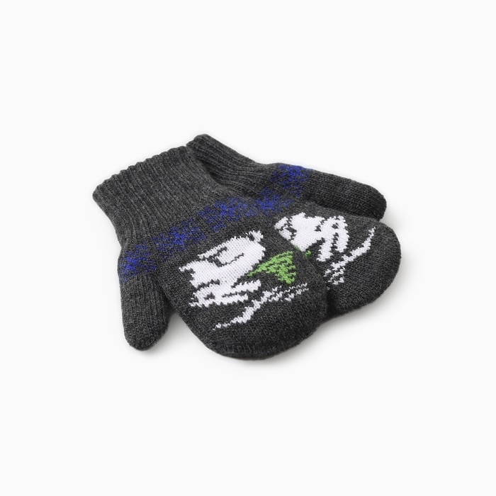 Новый год. Варежки двойные детские  Новый год. Варежки двойные детские "Зайчик", цвет серый, р-р 14