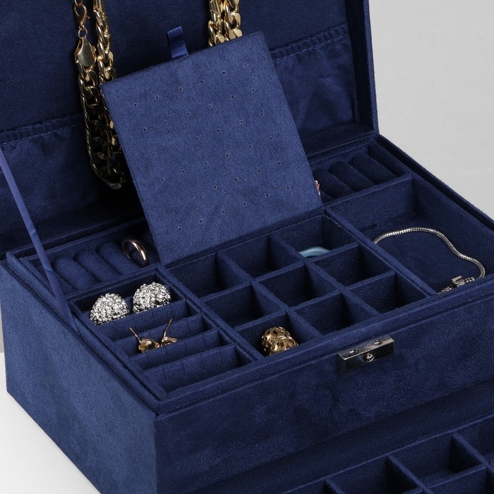 Подставка для украшений «Шкатулка» 2-х уровневая, флок, 24,5×17×12 см, цвет синий Подставка для украшений «Шкатулка» 2-х уровневая, флок, 24,5×17×12 см, цвет синий