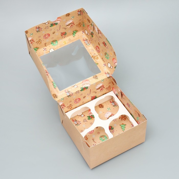 Коробка для капкейков складная с двусторонним нанесением «С Новым годом!», 16 х 16 х 10 см, Новый год Коробка для капкейков складная с двусторонним нанесением «С Новым годом!», 16 х 16 х 10 см, Новый год