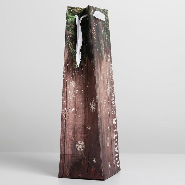 Пакет подарочный новогодний ламинированный под бутылку «Счастье в Новом году», 13 x 36 x 10 см, Новый год Пакет подарочный новогодний ламинированный под бутылку «Счастье в Новом году», 13 x 36 x 10 см, Новый год