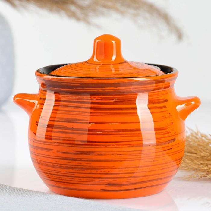 Горшок керамический для запекания  Горшок керамический для запекания "Пиканто" 0,65л / 12,5х11,5см, оранжевая полоска