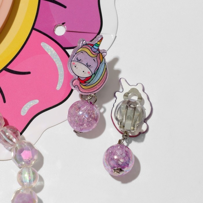 Набор детский 4 предмета: клипсы, кольцо, браслет, глиттер «Единорожек», цветной Набор детский 4 предмета: клипсы, кольцо, браслет, глиттер «Единорожек», цветной