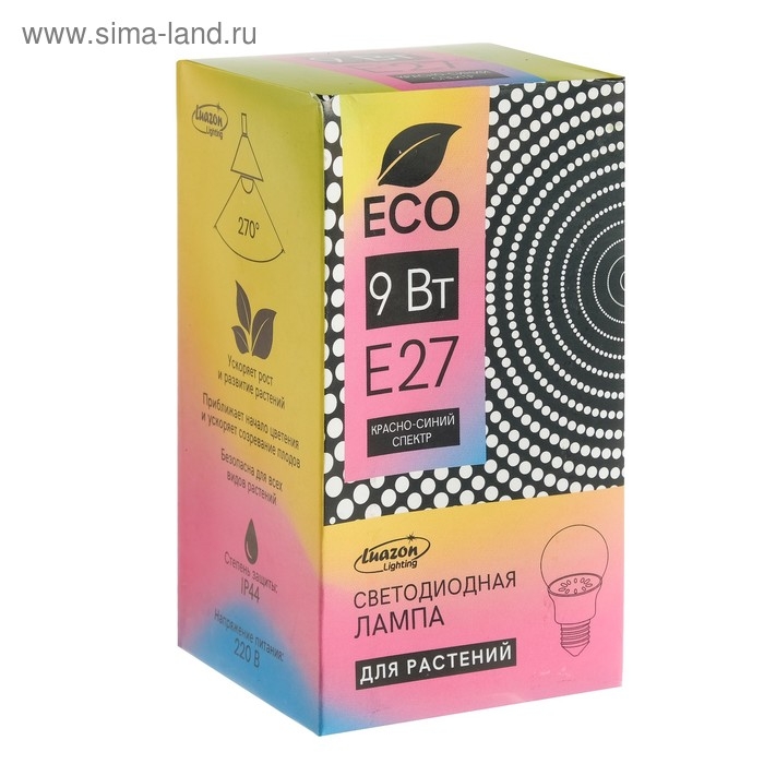Фитолампа светодиодная Luazon Lighting, А60, E27, 9Вт, IP44, 220В, 270°, мультиспектральная Фитолампа светодиодная Luazon Lighting, А60, E27, 9Вт, IP44, 220В, 270°, мультиспектральная
