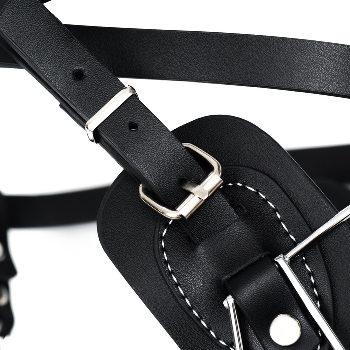 Намордник металлический №4 с трехсторонним ремешком, прессованная кожа, чёрный Намордник металлический №4 с трехсторонним ремешком, прессованная кожа, чёрный