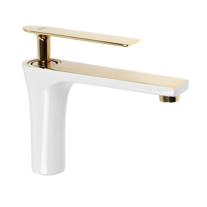 Смеситель для раковины ZEIN Z3875, однорычажный, высота излива 12 см, латунь, белый/gold Смеситель для раковины ZEIN Z3875, однорычажный, высота излива 12 см, латунь, белый/gold