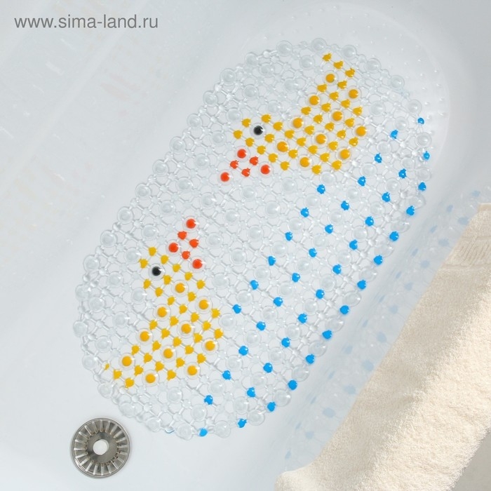 Коврик противоскользящий в ванну на присосках Доляна «Влюблённые уточки», 35×65 см Коврик противоскользящий в ванну на присосках Доляна «Влюблённые уточки», 35×65 см