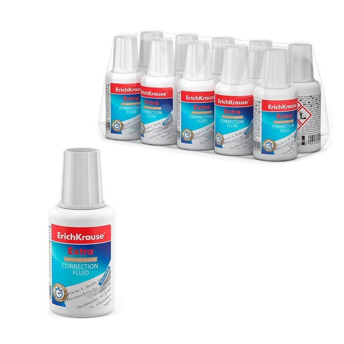 Корректирующая жидкость 20 мл, ErichKrause Extra, на основе растворителя, кисть Корректирующая жидкость 20 мл, ErichKrause Extra, на основе растворителя, кисть