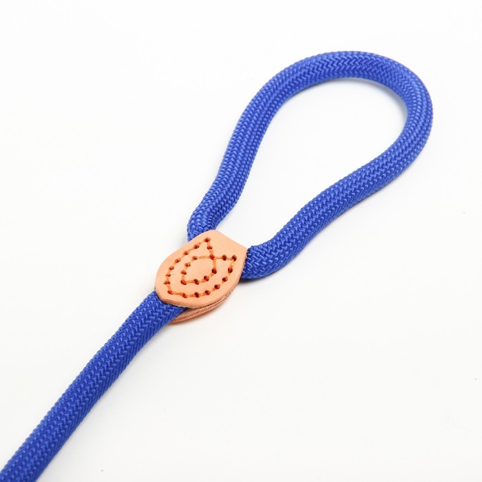 Поводок-удавка 150 х 1,2 см, полиэстер и натуральная кожа, синий Поводок-удавка 150 х 1,2 см, полиэстер и натуральная кожа, синий