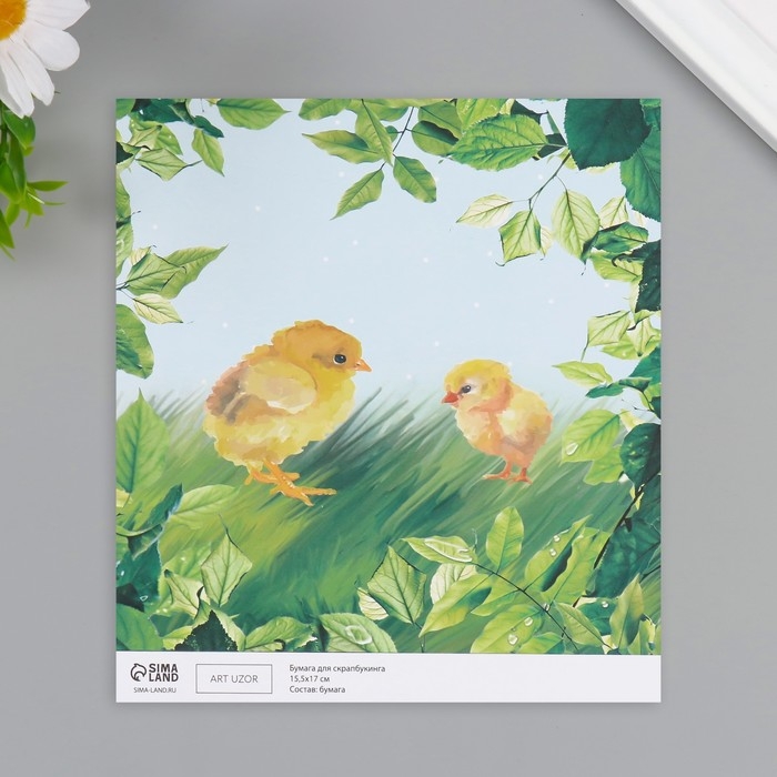 Бумага для скрапбукинга двусторонняя Бумага для скрапбукинга двусторонняя "Зайчики и цыплёнок" плотность 180 гр набор 10 шт 15,5х17 см