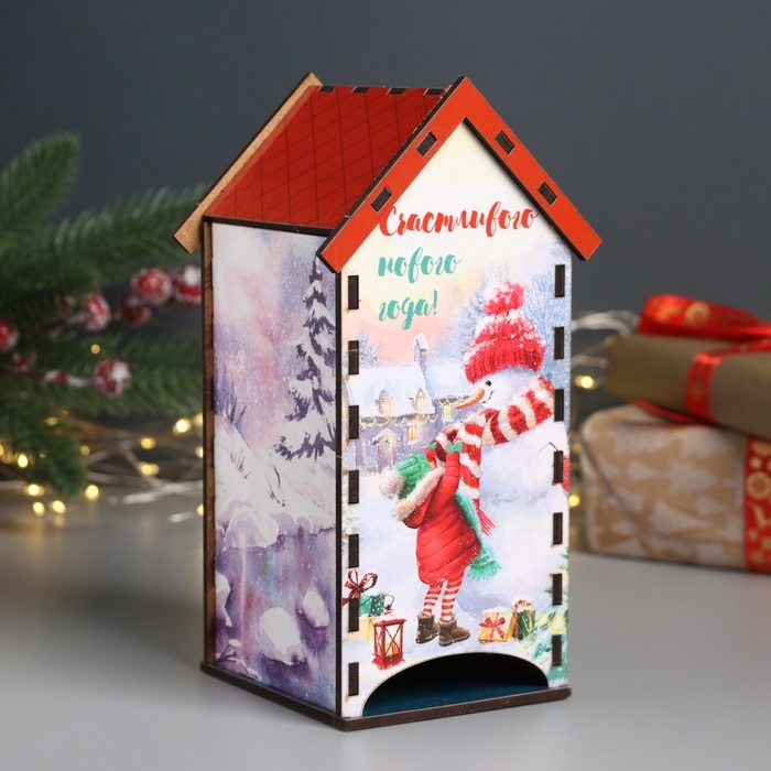 Новогодний чайный домик  Новогодний чайный домик "Счастливого НГ" 20х10,5х10 см МИКС