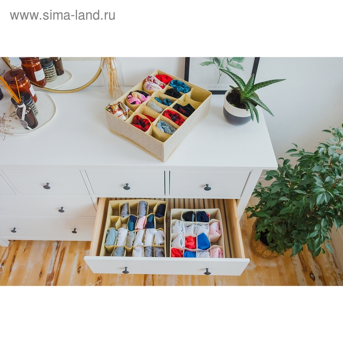 Органайзер для хранения белья Доляна «Европа», 18 ячеек, 35×30×12 см, цвет бежевый Органайзер для хранения белья Доляна «Европа», 18 ячеек, 35×30×12 см, цвет бежевый