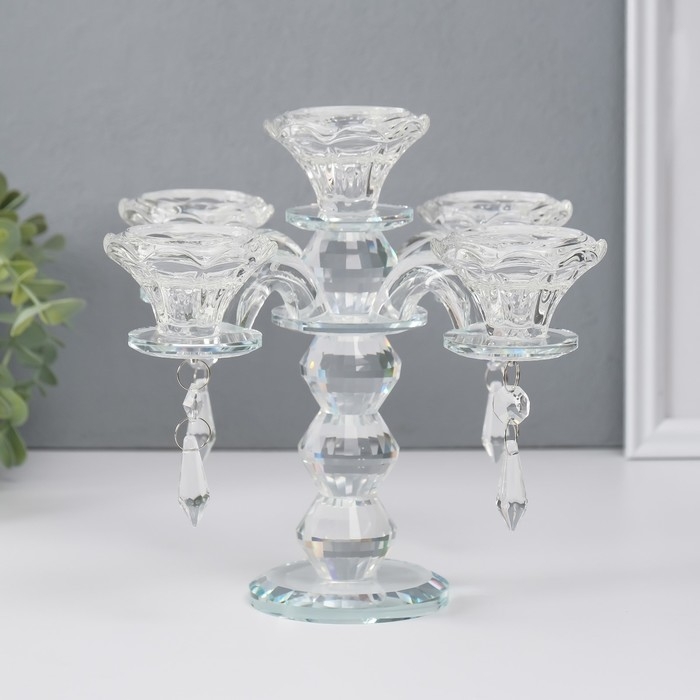 Подсвечник стекло на 5 свечей Подсвечник стекло на 5 свечей "Канделябр" 19х23х23 см