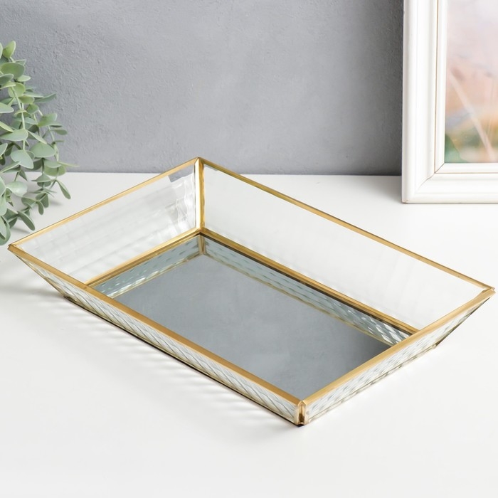 Подставка интерьерная стекло с зеркалом прямоугольная "Волна" 4х20х30 см