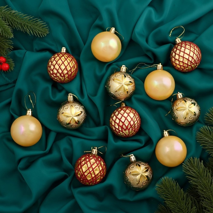 Набор шаров пластик d-6 см, 12 шт Набор шаров пластик d-6 см, 12 шт "Мелодия" грани, золото