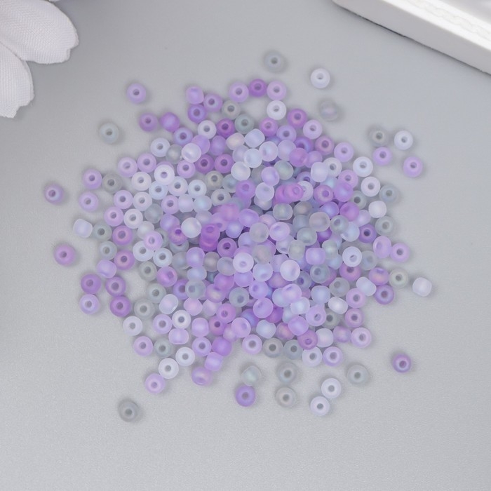 Бисер стекло 8/0  Бисер стекло 8/0 "Матовый полупрозрачный. Меланж серо-фиолетовый" 10 гр
