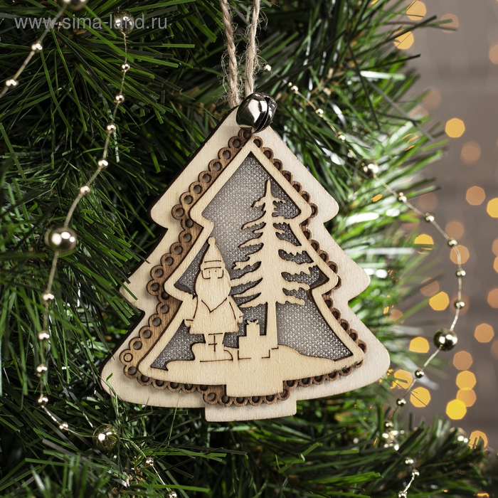 Ёлочная игрушка «Ёлочка с Дедом Морозом», от батареек, свечение тёплое белое Ёлочная игрушка «Ёлочка с Дедом Морозом», от батареек, свечение тёплое белое