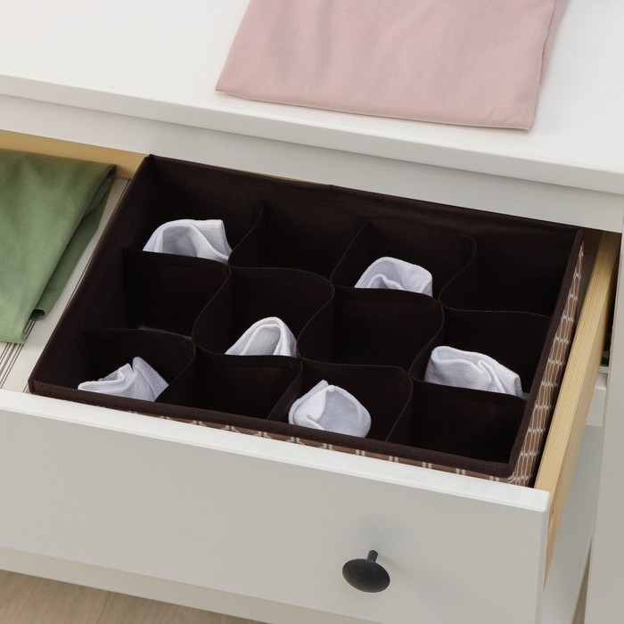 Органайзер для хранения белья Доляна «Браун», 16 ячеек, 32×32×12 см, цвет коричневый Органайзер для хранения белья Доляна «Браун», 16 ячеек, 32×32×12 см, цвет коричневый