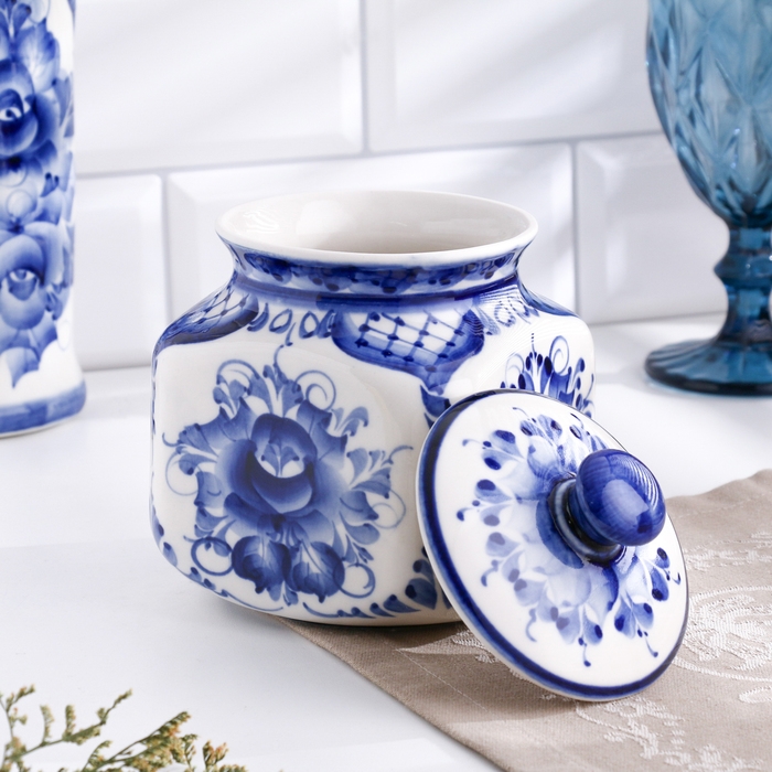 Банка для сыпучих Банка для сыпучих "Цветы", малая, гжель