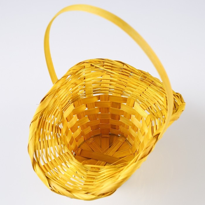 Корзина плетёная, бамбук, жёлтая, с изгибом, (шляпка) Корзина плетёная, бамбук, жёлтая, с изгибом, (шляпка)